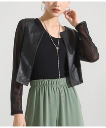 フェイクレザーメッシュ切替ジャケット