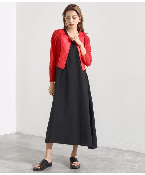 Settimissimo（セッティミッシモ）の「フェイクレザーメッシュ切替ジャケット（ノーカラージャケット・レディース・ブラック/レッド・FREE）」の12枚目の写真