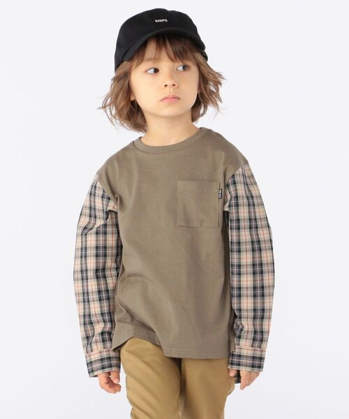 SHIPS(シップス)の「SHIPS KIDS:シャツ コンビ カットソー(100~130cm)(Tシャツ/カットソー・キッズ・グレー/キャメル・110/130/120/100)」の1枚目の写真