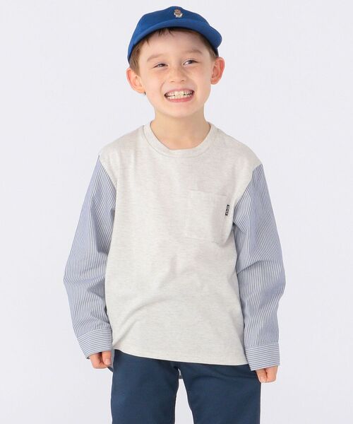 SHIPS(シップス)の「SHIPS KIDS:シャツ コンビ カットソー(100~130cm)(Tシャツ/カットソー・キッズ・グレー/キャメル・110/130/120/100)」の2枚目の写真