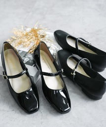 晴雨兼用 メリージェーン ストレッチ スクエアパンプス【日本製】