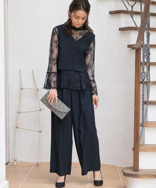 form forma(フォルムフォルマ)の「【3ピースパンツドレス】レースブラウス×ベスト×パンツ(セットアップ・レディース・ネイビー・9号)」の6枚目の写真
