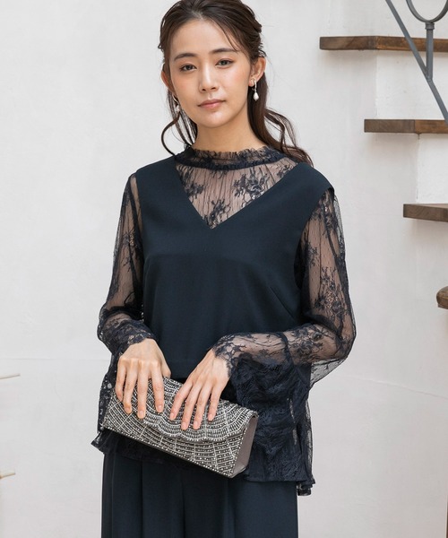 form forma(フォルムフォルマ)の「【3ピースパンツドレス】レースブラウス×ベスト×パンツ(セットアップ・レディース・ネイビー・9号)」の2枚目の写真