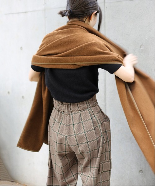【美品】ASAUCE MELERアソースメレ　カシミアシルクトリミングストール ASAUCE MELER/アソースメレ】カシミアレザートリミングストール