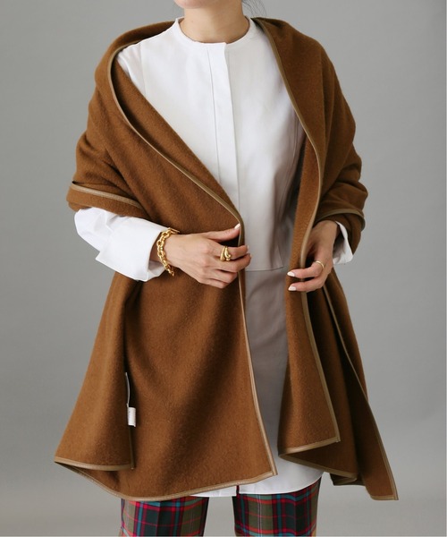 【美品】ASAUCE MELERアソースメレ　カシミアシルクトリミングストール ASAUCE MELER/アソースメレ】カシミアレザートリミングストール