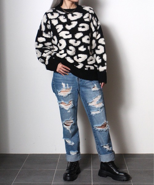 one way（ワンウェイ）の「【oneway Jeans】レオパードニット（ニット/セーター・レディース・ベージュ/ライトグレー/ブラック/ライトブラウン・FREE）」の8枚目の写真