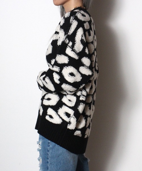 one way（ワンウェイ）の「【oneway Jeans】レオパードニット（ニット/セーター・レディース・ベージュ/ライトグレー/ブラック/ライトブラウン・FREE）」の7枚目の写真
