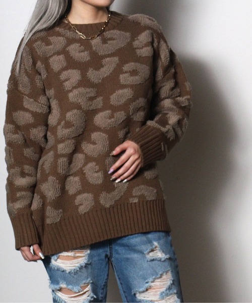 one way（ワンウェイ）の「【oneway Jeans】レオパードニット（ニット/セーター・レディース・ベージュ/ライトグレー/ブラック/ライトブラウン・FREE）」の12枚目の写真