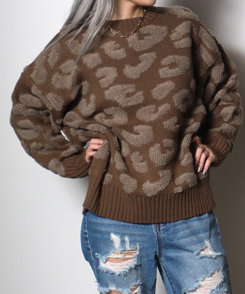 one way（ワンウェイ）の「【oneway Jeans】レオパードニット（ニット/セーター・レディース・ベージュ/ライトグレー/ブラック/ライトブラウン・FREE）」の13枚目の写真