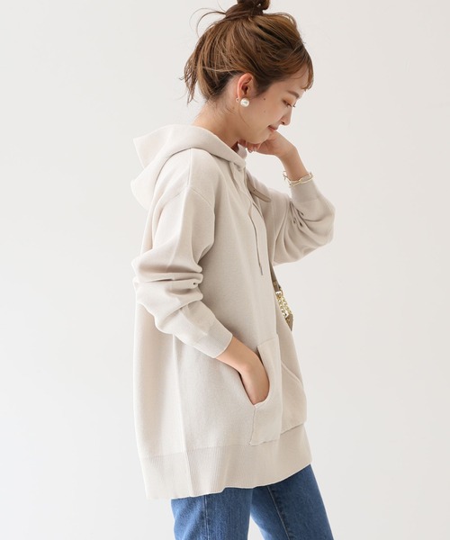 セール】ダブルフェイスフーディー【手洗い可能】◇（ニット/セーター