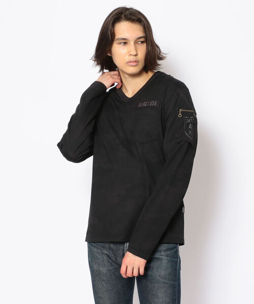 AVIREX(アヴィレックス)の「【WEB限定】長袖 Vネック ファティーグ Tシャツ / LONGSLEEVE S V-NECK FATIGUE T-SHIRT / アヴィレックス / AVIREX(Tシャツ/カットソー・メンズ・ブラック/オリーブ/White/ホワイト/ネイビー/Black・XX-LARGE/X-LARGE/LARGE/MEDIUM)」の4枚目の写真