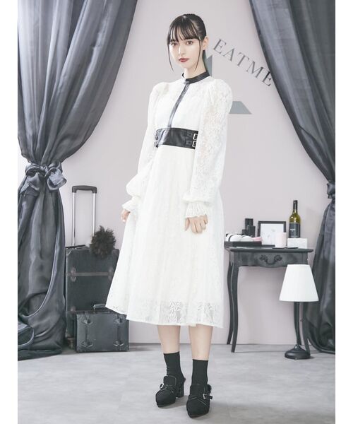 EATME（イートミー）の「フェイクレザーコンビレースワンピース（ワンピース・レディース・オフホワイト/ブラック/グリーン系その他・SMALL/MEDIUM）」の7枚目の写真