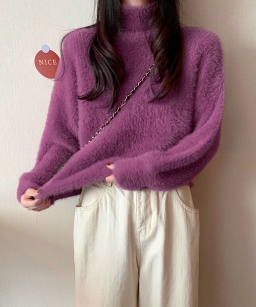 セール】※※【 新色追加／9色展開 】ハイネックカラーシャギーニット