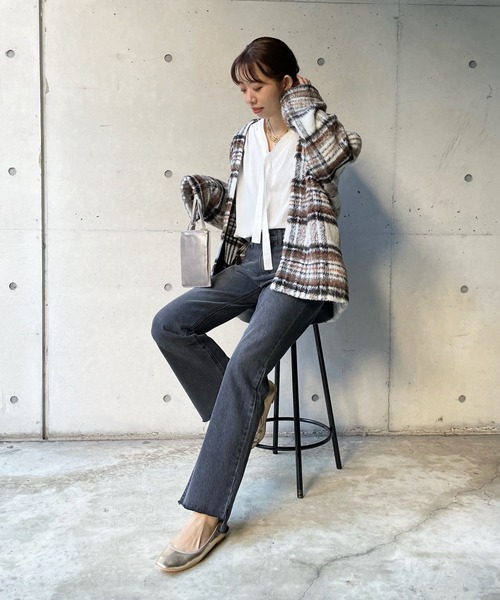 DouDou（ドゥドゥ）の「チェックガウン（その他アウター・レディース・ブラック/ブラウン・FREE）」の4枚目の写真