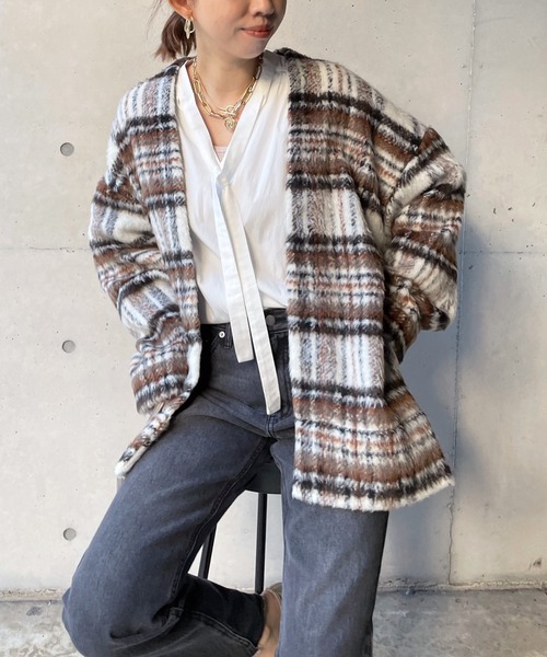 DouDou（ドゥドゥ）の「チェックガウン（その他アウター・レディース・ブラック/ブラウン・FREE）」の19枚目の写真