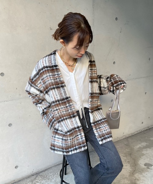 DouDou（ドゥドゥ）の「チェックガウン（その他アウター・レディース・ブラック/ブラウン・FREE）」の5枚目の写真