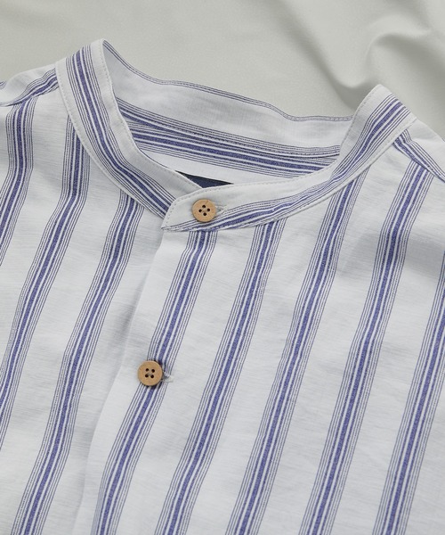 UNION STATION（ユニオンステーション）の「スラブストライプ七分丈CPOバンドカラーシャツ（シャツ/ブラウス・メンズ・ベージュ/ブルー/ミント・LL/M/L）」の9枚目の写真