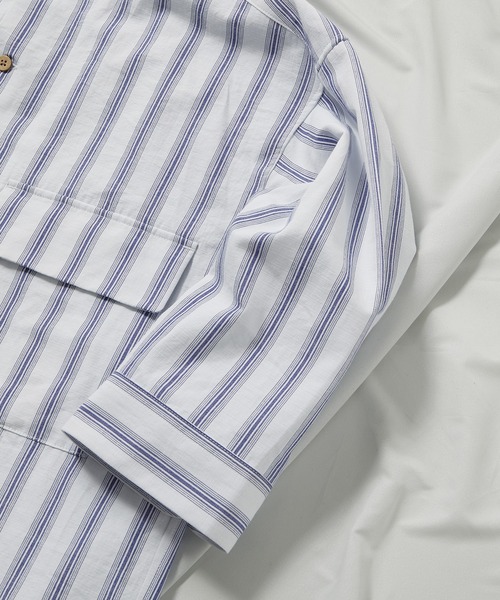 UNION STATION（ユニオンステーション）の「スラブストライプ七分丈CPOバンドカラーシャツ（シャツ/ブラウス・メンズ・ベージュ/ブルー/ミント・LL/M/L）」の10枚目の写真