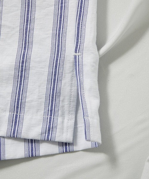 UNION STATION（ユニオンステーション）の「スラブストライプ七分丈CPOバンドカラーシャツ（シャツ/ブラウス・メンズ・ベージュ/ブルー/ミント・LL/M/L）」の11枚目の写真