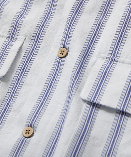 UNION STATION（ユニオンステーション）の「スラブストライプ七分丈CPOバンドカラーシャツ（シャツ/ブラウス・メンズ・ベージュ/ブルー/ミント・LL/M/L）」の12枚目の写真