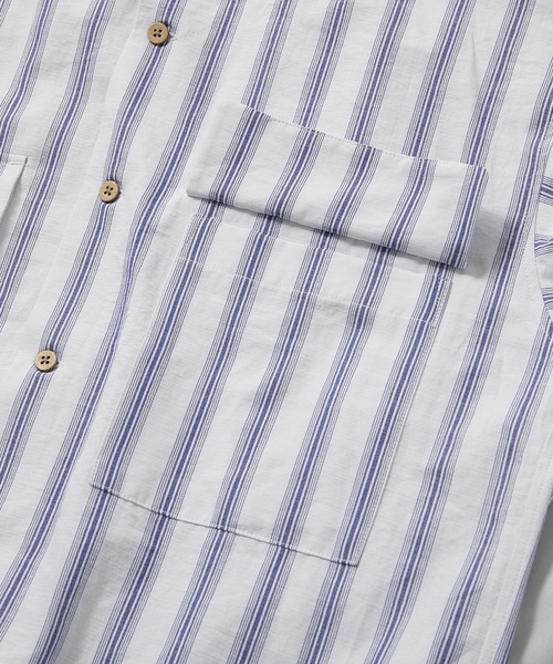 UNION STATION（ユニオンステーション）の「スラブストライプ七分丈CPOバンドカラーシャツ（シャツ/ブラウス・メンズ・ベージュ/ブルー/ミント・LL/M/L）」の13枚目の写真