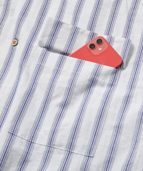 UNION STATION（ユニオンステーション）の「スラブストライプ七分丈CPOバンドカラーシャツ（シャツ/ブラウス・メンズ・ベージュ/ブルー/ミント・LL/M/L）」の14枚目の写真