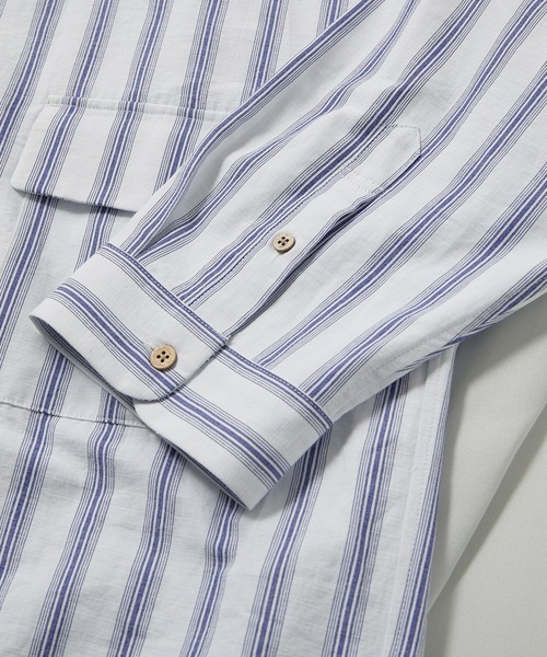 UNION STATION（ユニオンステーション）の「スラブストライプ七分丈CPOバンドカラーシャツ（シャツ/ブラウス・メンズ・ベージュ/ブルー/ミント・LL/M/L）」の15枚目の写真