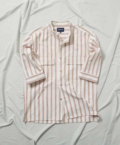 UNION STATION（ユニオンステーション）の「スラブストライプ七分丈CPOバンドカラーシャツ（シャツ/ブラウス・メンズ・ベージュ/ブルー/ミント・LL/M/L）」の18枚目の写真