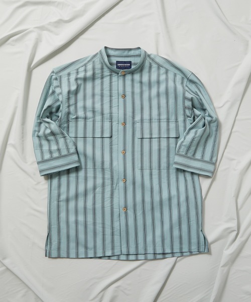 UNION STATION（ユニオンステーション）の「スラブストライプ七分丈CPOバンドカラーシャツ（シャツ/ブラウス・メンズ・ベージュ/ブルー/ミント・LL/M/L）」の21枚目の写真