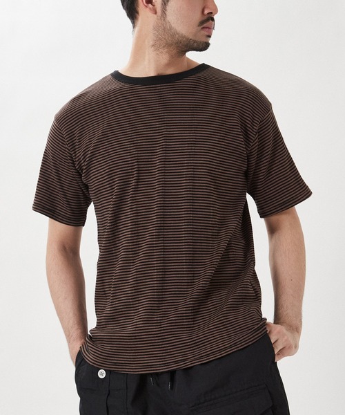 MILLER(ミラー)の「【MILLER / ミラー】別注 パネルリブ クルーネックTシャツ(Tシャツ/カットソー・メンズ・グレー/ブルー系その他/ブラック/グリーン系その他/ホワイト/ベージュ系その他/ブルー系その他2/ブラウン・MEDIUM/SMALL/LARGE)」の1枚目の写真