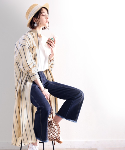 classicalelf（クラシカルエルフ）の「Happyストライプ！マキシ丈シャツワンピース（シャツワンピース・レディース・ベージュ/ネイビー/オレンジ/オフホワイト・SMALL/MEDIUM/LARGE/X-LARGE）」の2枚目の写真