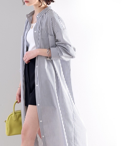 classicalelf（クラシカルエルフ）の「Happyストライプ！マキシ丈シャツワンピース（シャツワンピース・レディース・ベージュ/ネイビー/オレンジ/オフホワイト・SMALL/MEDIUM/LARGE/X-LARGE）」の3枚目の写真