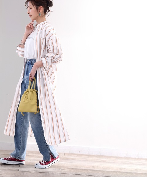 classicalelf（クラシカルエルフ）の「Happyストライプ！マキシ丈シャツワンピース（シャツワンピース・レディース・ベージュ/ネイビー/オレンジ/オフホワイト・SMALL/MEDIUM/LARGE/X-LARGE）」の14枚目の写真