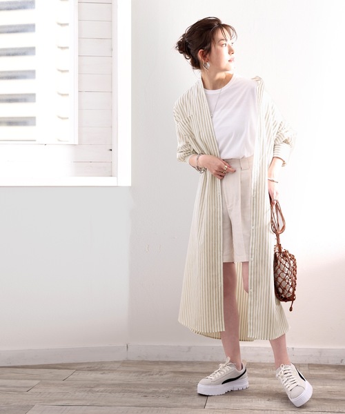 classicalelf（クラシカルエルフ）の「Happyストライプ！マキシ丈シャツワンピース（シャツワンピース・レディース・ベージュ/ネイビー/オレンジ/オフホワイト・SMALL/MEDIUM/LARGE/X-LARGE）」の8枚目の写真