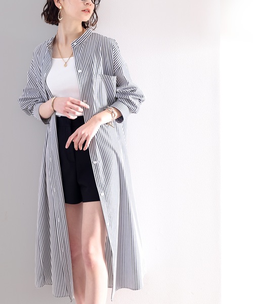 classicalelf（クラシカルエルフ）の「Happyストライプ！マキシ丈シャツワンピース（シャツワンピース・レディース・ベージュ/ネイビー/オレンジ/オフホワイト・SMALL/MEDIUM/LARGE/X-LARGE）」の9枚目の写真