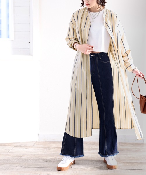 classicalelf（クラシカルエルフ）の「Happyストライプ！マキシ丈シャツワンピース（シャツワンピース・レディース・ベージュ/ネイビー/オレンジ/オフホワイト・SMALL/MEDIUM/LARGE/X-LARGE）」の13枚目の写真