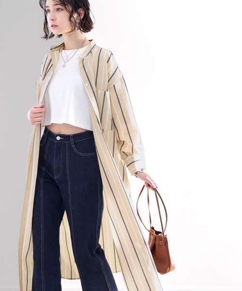 classicalelf（クラシカルエルフ）の「Happyストライプ！マキシ丈シャツワンピース（シャツワンピース・レディース・ベージュ/ネイビー/オレンジ/オフホワイト・SMALL/MEDIUM/LARGE/X-LARGE）」の7枚目の写真