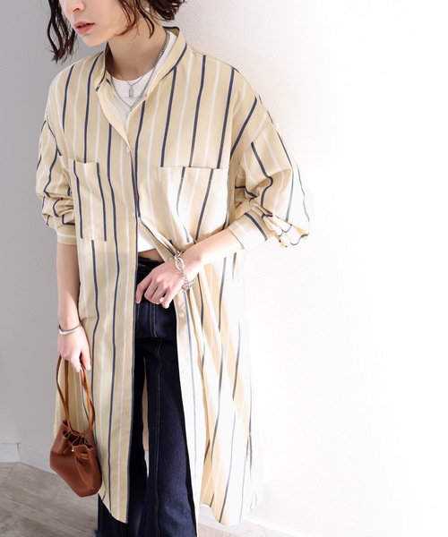 classicalelf（クラシカルエルフ）の「Happyストライプ！マキシ丈シャツワンピース（シャツワンピース・レディース・ベージュ/ネイビー/オレンジ/オフホワイト・SMALL/MEDIUM/LARGE/X-LARGE）」の20枚目の写真