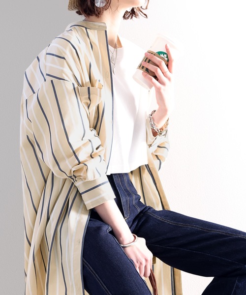 classicalelf（クラシカルエルフ）の「Happyストライプ！マキシ丈シャツワンピース（シャツワンピース・レディース・ベージュ/ネイビー/オレンジ/オフホワイト・SMALL/MEDIUM/LARGE/X-LARGE）」の10枚目の写真