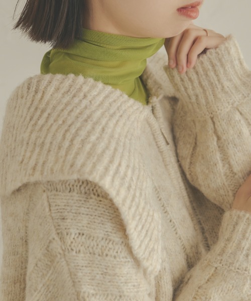 Ambre Neige（アンブルネージュ）の「シアーハイネックトップス／【WEB/EC限定商品】（Tシャツ/カットソー・レディース・ダークブラウン/ベージュ/ライトグリーン/アイボリー/モカ/ピンク/イエロー/ラベンダー/ブラック・FREE）」の7枚目の写真