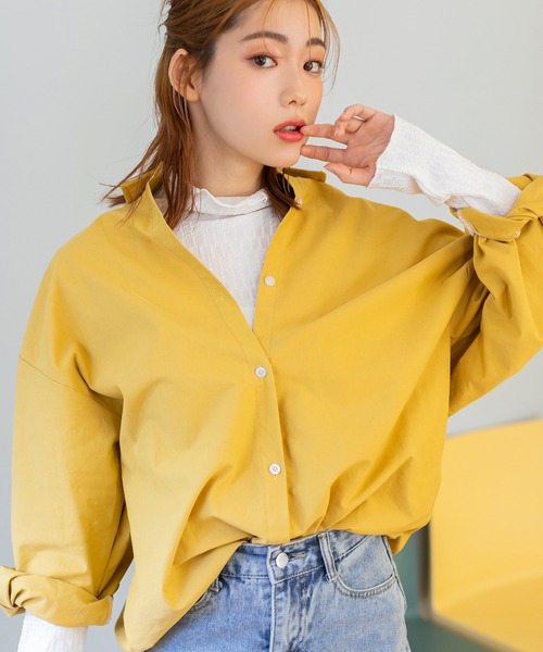 fifth（フィフス）の「オーバーワイドカラーシャツ（シャツ/ブラウス・レディース・ピンク/イエロー・M）」の2枚目の写真