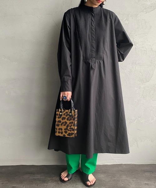 mizuiroind（ミズイロインド）の「[mizuiro ind/ミズイロインド] ピンタック フレアシャツワンピース（ワンピース・レディース・ブラック/グレー・F）」の7枚目の写真