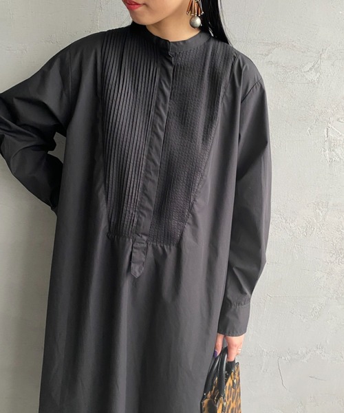 mizuiroind（ミズイロインド）の「[mizuiro ind/ミズイロインド] ピンタック フレアシャツワンピース（ワンピース・レディース・ブラック/グレー・F）」の11枚目の写真