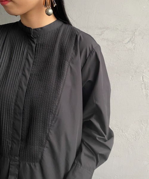 mizuiroind（ミズイロインド）の「[mizuiro ind/ミズイロインド] ピンタック フレアシャツワンピース（ワンピース・レディース・ブラック/グレー・F）」の13枚目の写真