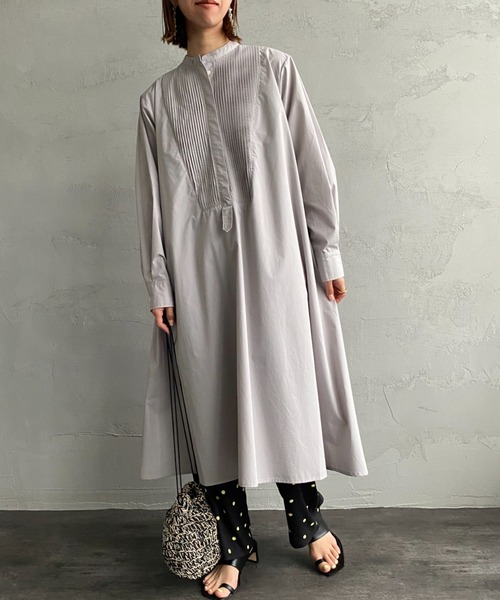 mizuiroind（ミズイロインド）の「[mizuiro ind/ミズイロインド] ピンタック フレアシャツワンピース（ワンピース・レディース・ブラック/グレー・F）」の6枚目の写真