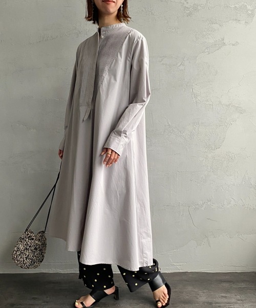 mizuiroind（ミズイロインド）の「[mizuiro ind/ミズイロインド] ピンタック フレアシャツワンピース（ワンピース・レディース・ブラック/グレー・F）」の15枚目の写真