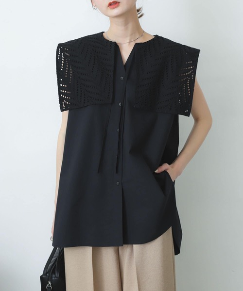 SENSE OF PLACE by URBAN RESEARCH(センスオブプレイスバイアーバンリサーチ)の「ノースリーブセーラースキッパーブラウス(シャツ/ブラウス・レディース・ライトブルー/ブラック/オフホワイト・ONE)」の3枚目の写真