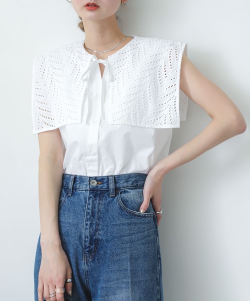 SENSE OF PLACE by URBAN RESEARCH(センスオブプレイスバイアーバンリサーチ)の「ノースリーブセーラースキッパーブラウス(シャツ/ブラウス・レディース・ライトブルー/ブラック/オフホワイト・ONE)」の8枚目の写真