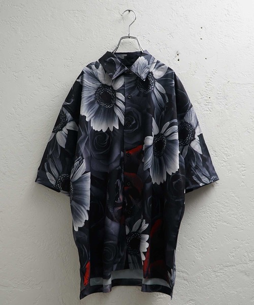 ★希少 Lサイズ★ CHRISTIAN DADA 花柄 アロハ ブルゾン 黒 RATS - FLOWER ALOHA S/S SHIRT - BLACK / ハワイアンシャツ / 24'RS
