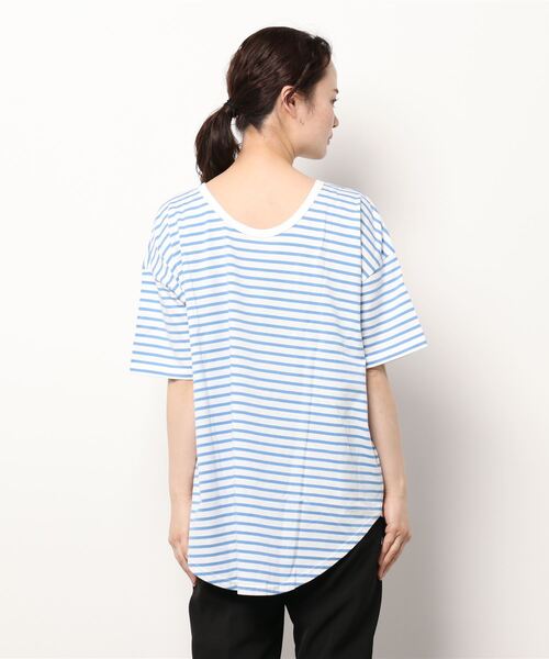 KOBE LETTUCE（コウベレタス）の「前後2wayボーダービッグTシャツ（Tシャツ/カットソー・レディース・ベージュ系/ホワイト×ブルー/ホワイト×レッド/ホワイト×ブラック/ネイビー系・FREE）」の8枚目の写真